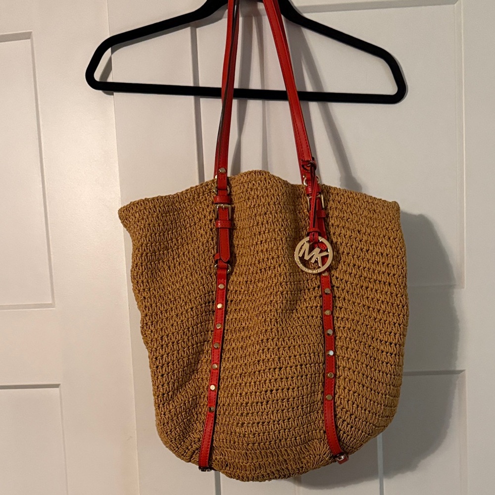 Michael Kors Woven Tan and Orange Tote
